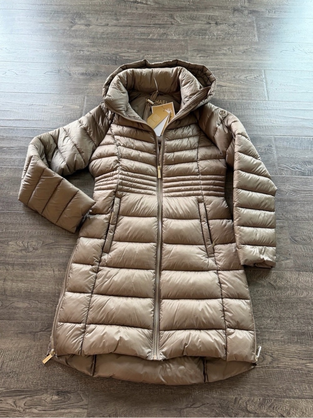Michael Kors Quilted Hooded Packable Puffer Coat - Taupe
